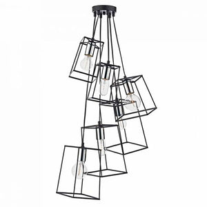 Tower 6 Light Cluster Pendant Black & Polished Chrome