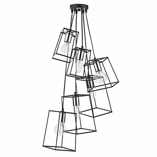 Tower 6 Light Cluster Pendant Black & Polished Chrome