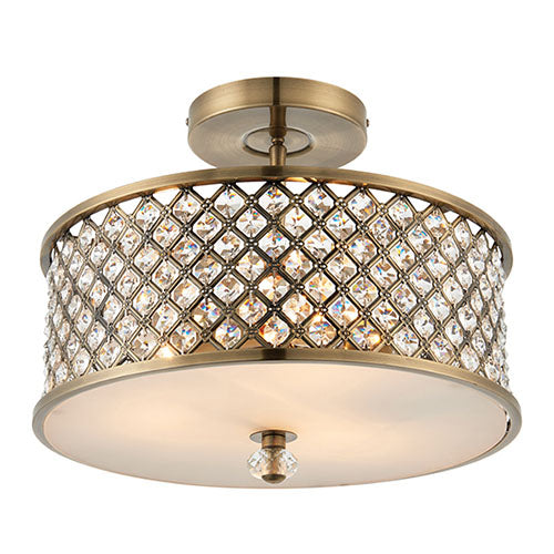 Hudson 3 Light Semi Flush Antique Brass On