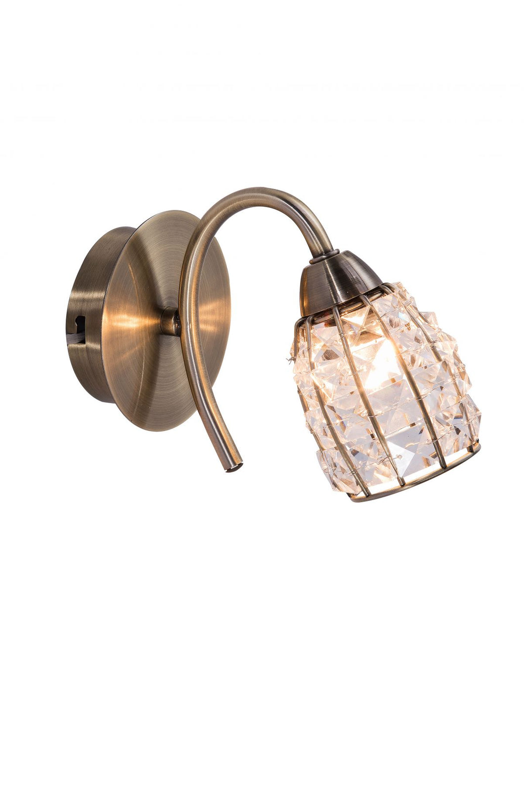 Roma 1 Light Antique Brass Wall Light with Crystal Shade