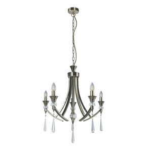 Sophia 5 Light Crystal Ceiling Light - Antique Brass