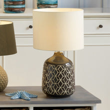 Load image into Gallery viewer, Athena Dark Grey Geo Ceramic Table Lamp, the-lighthouse.ie
