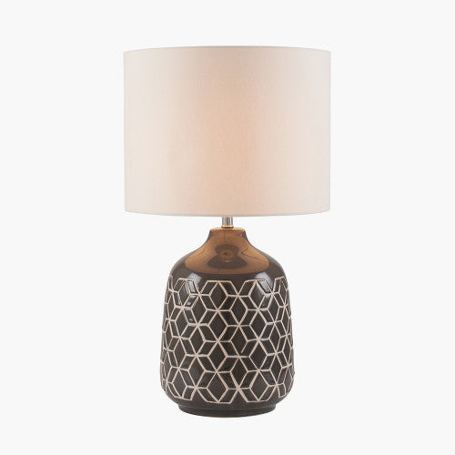 Athena Dark Grey Geo Ceramic Table Lamp, geometric lamp