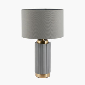 Ionic Grey Textured Ceramic and Gold Metal Table Lamp, 
