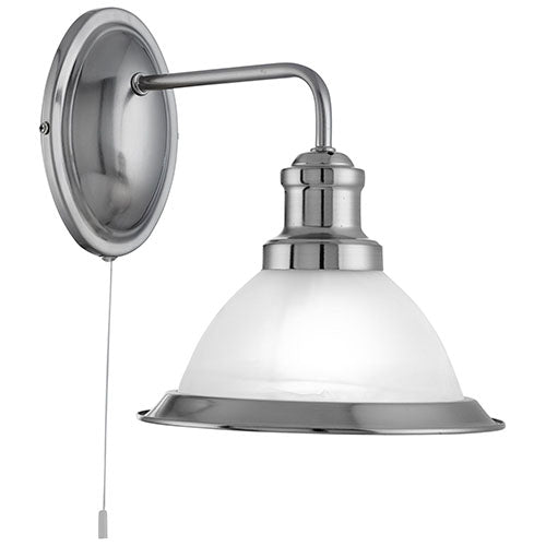 Bistro Satin Silver Wall Light with Marble Glass Shade, lights ireland, This wall light has a oval shaped satin silver wall bracket and brings a distinctive and elegant style to any setting.
