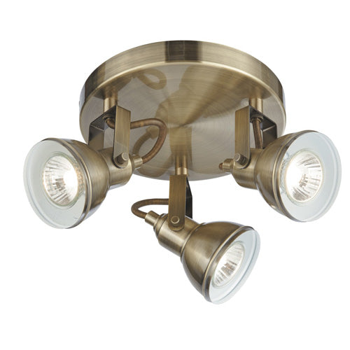 Focus Antique Brass 3 Light Ceiling Spotlight