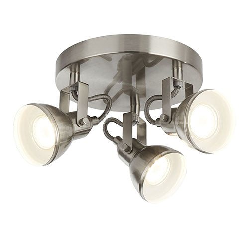 Focus Satin Silver 3 Light Ceiling Spotlight On