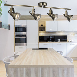Focus Antique Brass 4 Light Ceiling Spotlight With Adjustable Bar In Kitchen