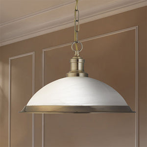 Bistro Antique Brass Pendant Light With Marble Glass Shade