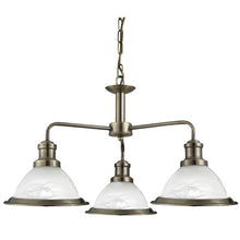 Load image into Gallery viewer, Bistro Antique Brass 3 Light Ceiling Fitting With Acid Glass Shades
