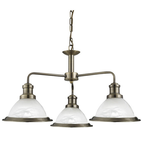 Bistro Antique Brass 3 Light Ceiling Fitting With Acid Glass Shades