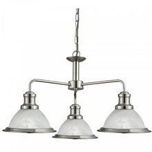 Load image into Gallery viewer, Bistro Satin Silver 3 Light Ceiling Fitting With Marble Glass Shades
