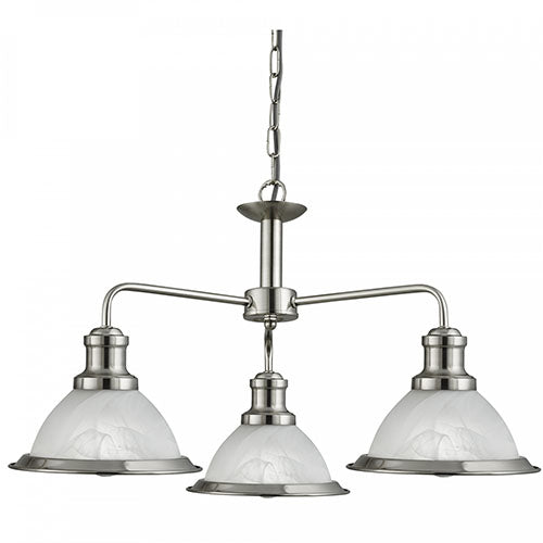 Bistro Satin Silver 3 Light Ceiling Fitting With Marble Glass Shades