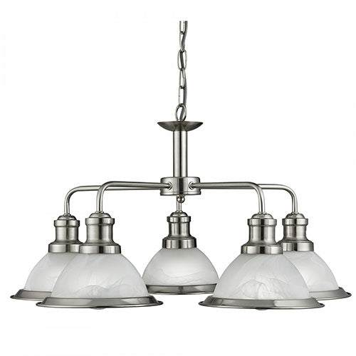 Bistro Satin Silver 5 Light Ceiling Fitting With Acid Glass Shades