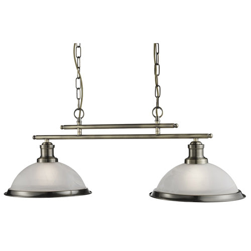 Bistro Antique Brass 2 Light Ceiling Bar Pendant With Marble Glass Shades