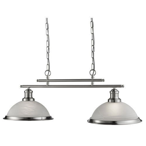 Bistro Satin Silver 2 Light Ceiling Bar Pendant With Marble Glass Shades