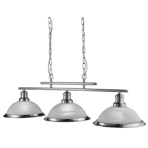Bistro Satin Silver 3 Light Ceiling Bar Pendant With Marble Glass Shades