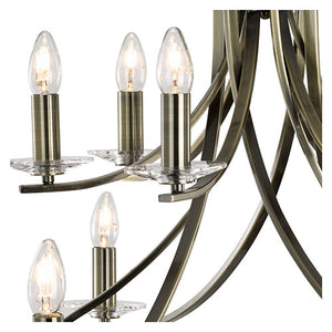 Ascona Antique Brass 12 Light Fitting Clear Glass Sconces