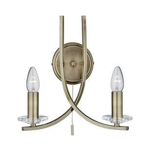 Ascona Antique Brass 2 Light Wall Bracket With Clear Glass Sconces