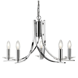 Ascona Chrome 5 Light Fitting With Clear Glass Sconces