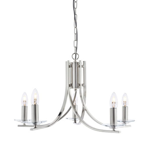 Ascona Satin Silver 5 Light Ceiling Fitting Glass Sconces