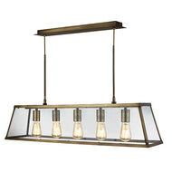 Voyager Antique Brass 5 Light Lantern Bar Light With Clear Glass Panels, LHSL4614-5AB, ceiling light,