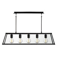 Voyager Matt Black 5 Light Lantern Bar Light With Clear Glass Panels