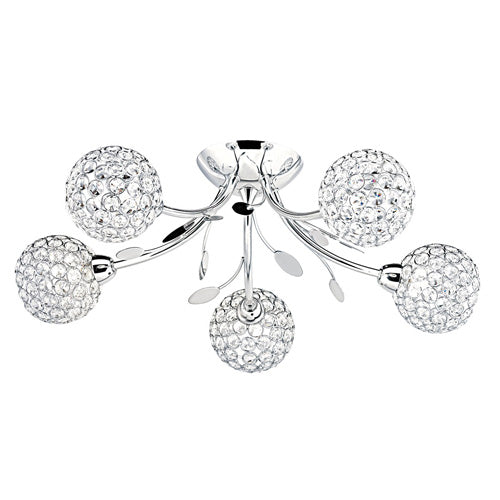 Bellis II Chrome 5 Light Fitting With Clear Glass Shades