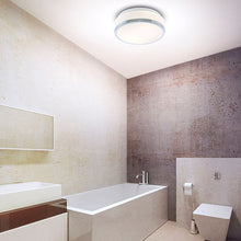 Load image into Gallery viewer, IP44 2 Light Flush Fitting With Opal Glass Shade &amp; Chrome Trim In Bathroom

