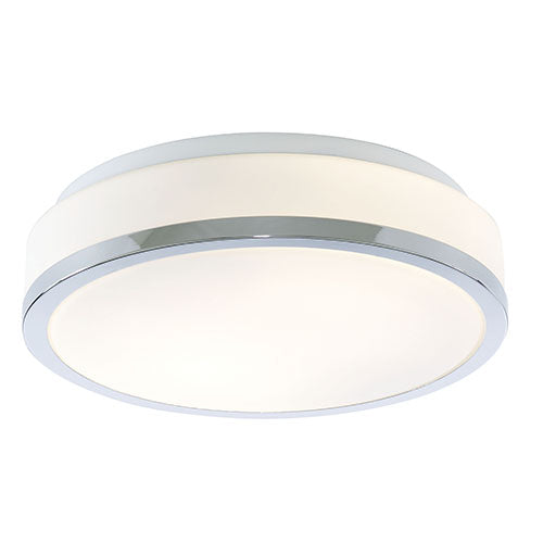 IP44 2 Light Flush Fitting With Opal Glass Shade & Chrome Trim