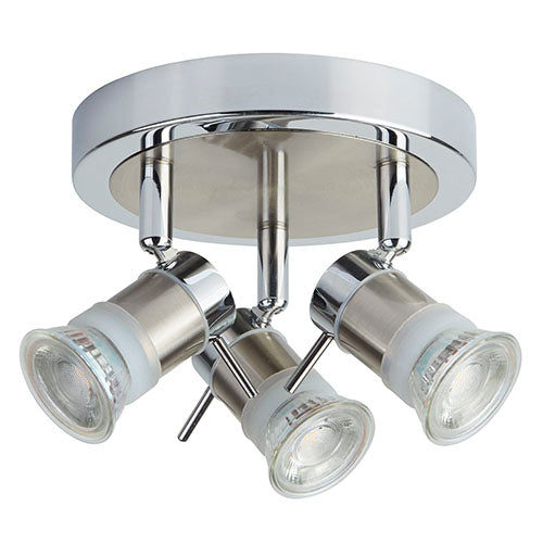 Aries IP44 Chrome & Satin Silver 3 Light Spotlight, ceiling lights, 