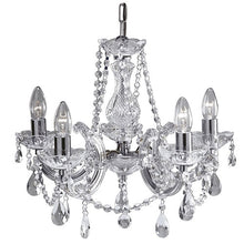 Load image into Gallery viewer, Marie Therese Chrome 5 Light Chandelier With Crystal Drops

