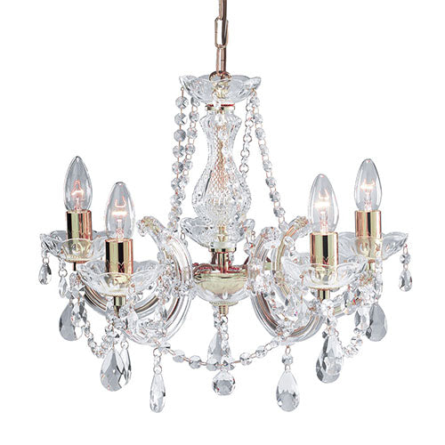 Marie Therese Polished Brass 5 Light Chandelier Crystal Drops