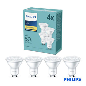 Philips 4 Pack 4.7W LED GU10 Lamps Warm White